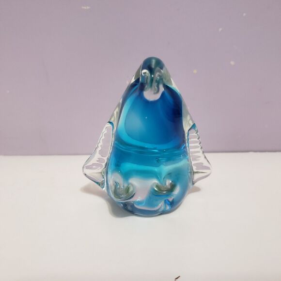Penguin Art Glass Blue /Clear Figurine Paperweight Home Office Decor 3"×2.5" - Picture 2 of 10